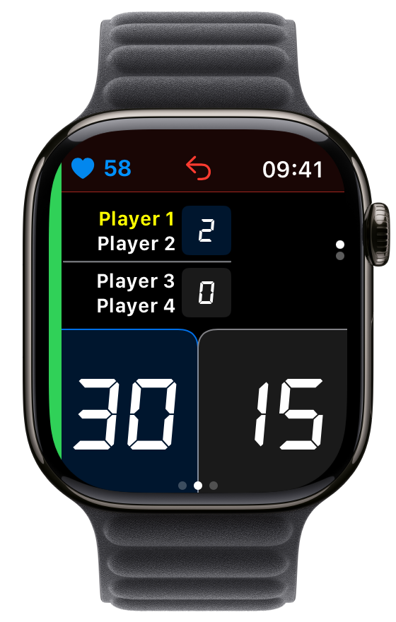 Padel score controls and undo button on Apple Watch