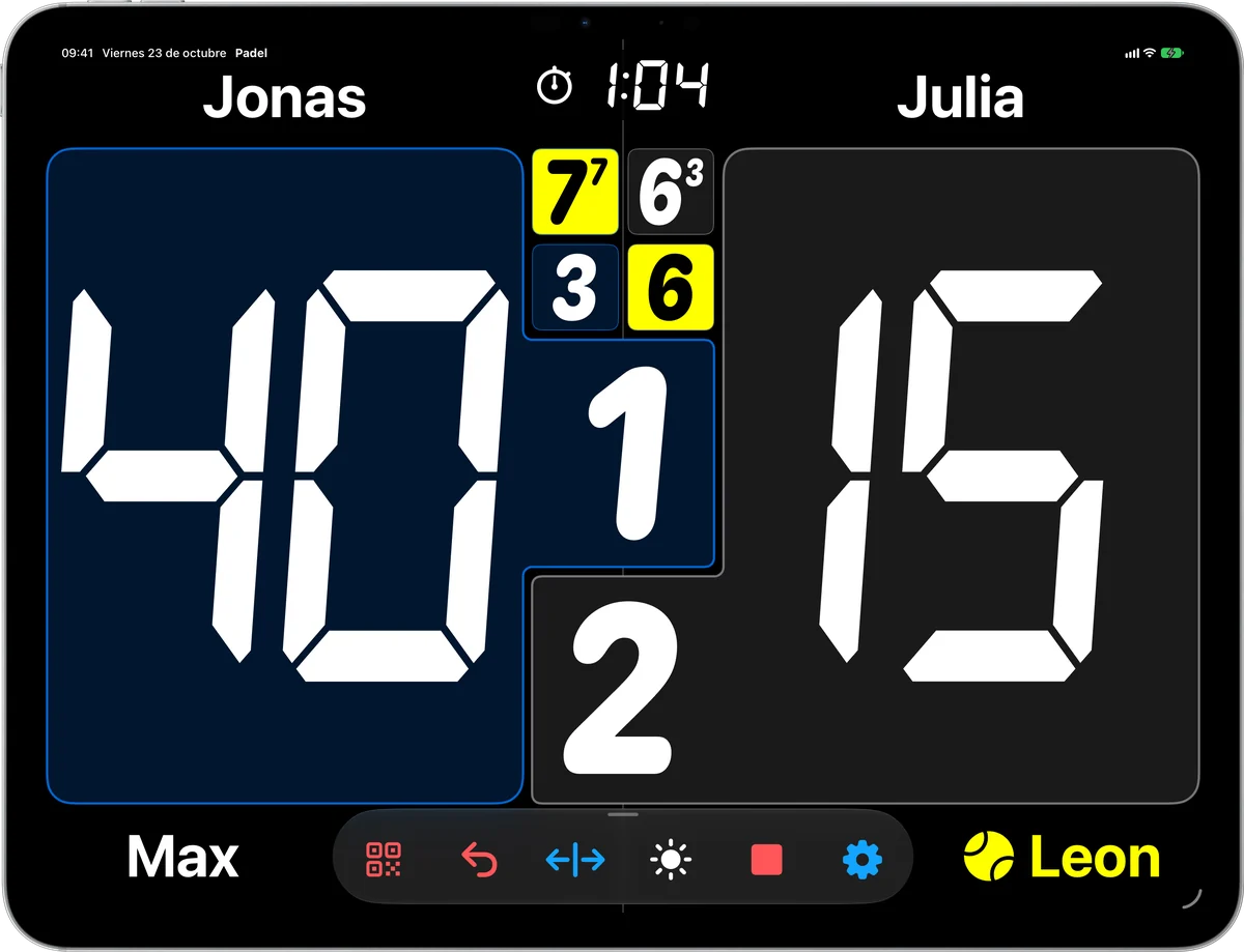 Marcador de PadelCounter en una tablet