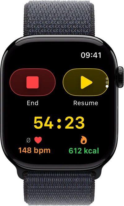Workout: time, heart rate, calories